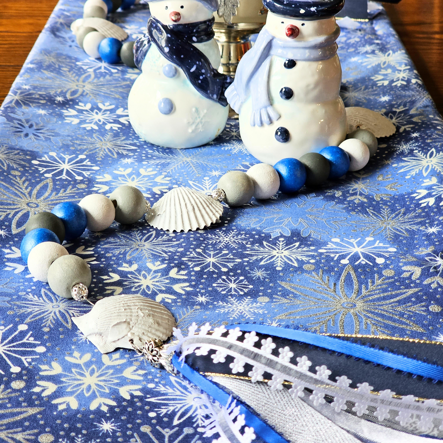 Boho Blue and Silver Winter Seashell Garland